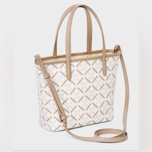 A NEW DAY NWT Mini Coated canvas
Tote Crossbody Bag Geometric Pattern -white